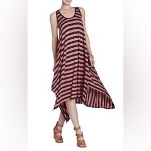 BCBGMAXAZRIA Mylene Handkerchief-Hem Knit Dress in navy/coral mist combo